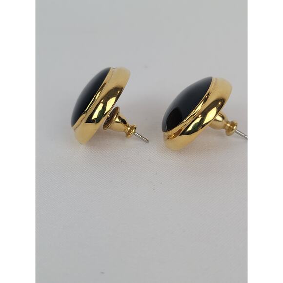 Vintage Napier Gold Tone & Black Oval Shape Post Earrings - Picture 2 of 6